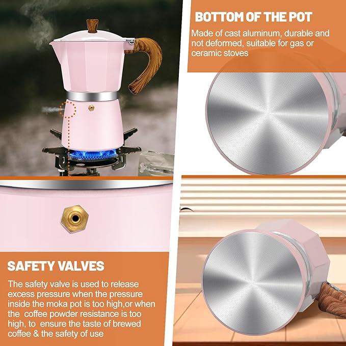 6 Cup Aluminum Espresso Stovetop Moka Pot Express Coffee Maker Percolator Italian Classic Mocha Coffee Machine for Italian and Cuban Cafe Brewing for Home & Camping 300ml 10oz