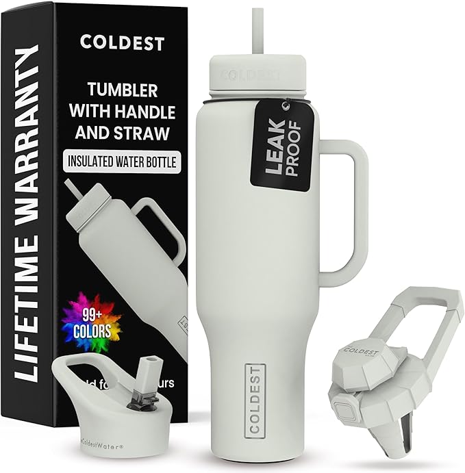 Coldest Tumbler with Handle and Straw - 100% Leak Proof Insulated Tumbler with Lid and Straw (3 Lids) - Stainless Steel Tumblers for Women & Men - Cup Holder Friendly Base, 46 oz (Margarita)