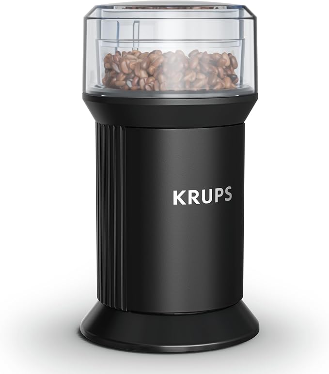KRUPS Electric Blade Coffee Grinder 1.6 Oz, Adjustable Coarse to Fine for the Perfect Espresso, Grind Coffee Beans, Spices & Herbs, Removable Dishwasher Safe Bowl, Black
