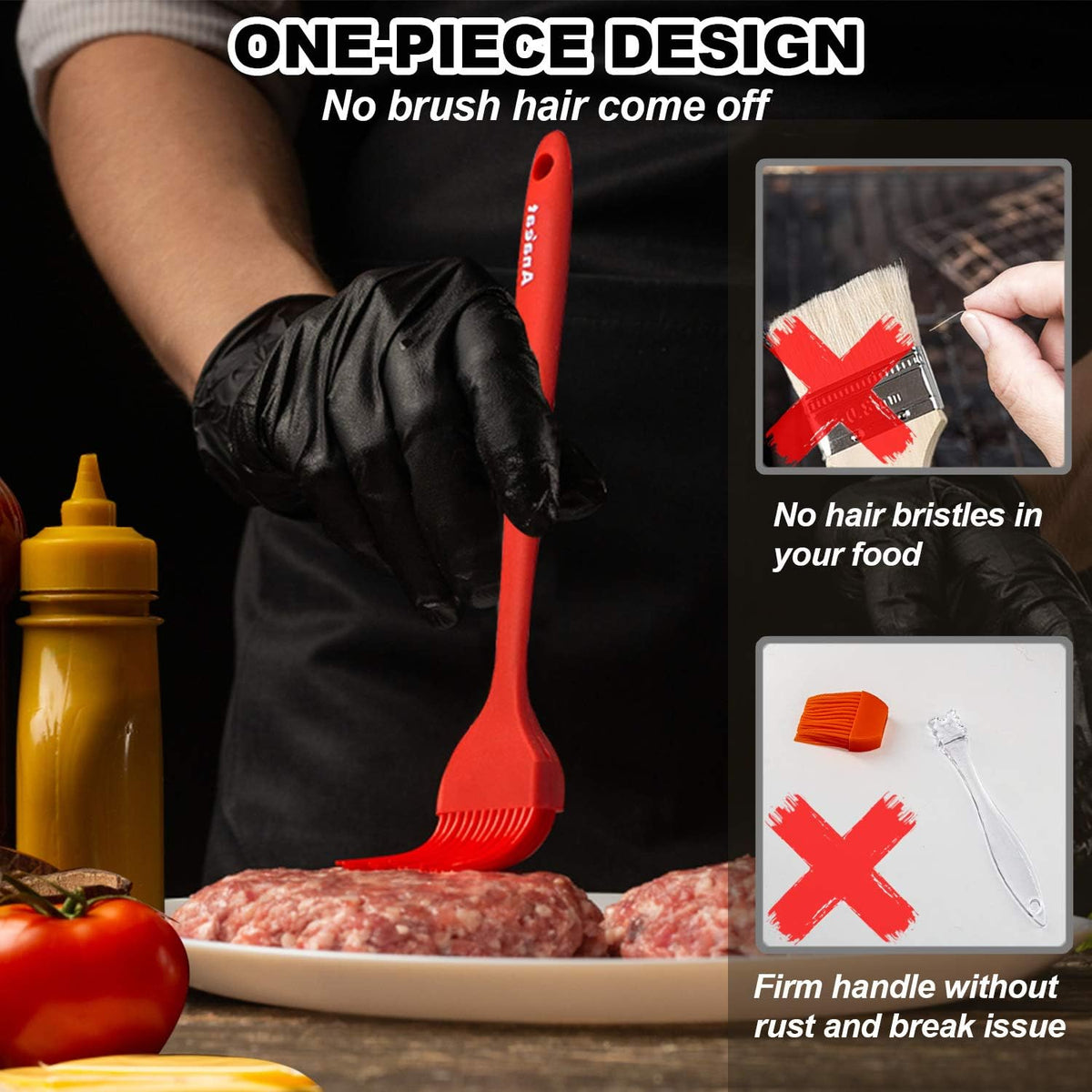 Anaeat High Heat Resistant Silicone Basting Pastry Brush Set of 2- Hygienic One-Pieces Design Spread Oil Butter for BBQ Grill Barbecue Baking Kitchen Cooking - BPA Free & Dishwasher Safe (10"+8.2")