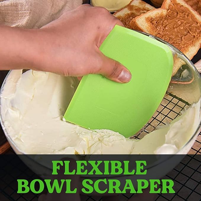 SURDOCA Dough Scraper Bench Scraper - 3P 11.8x7.3" Plastic Flexible Bowl Scraper, Sharp Edge & Angles Cake Scraper. Non-Slip Bakeware Decorating Tools Sculpting & Modeling Tools - Green+Blue+White