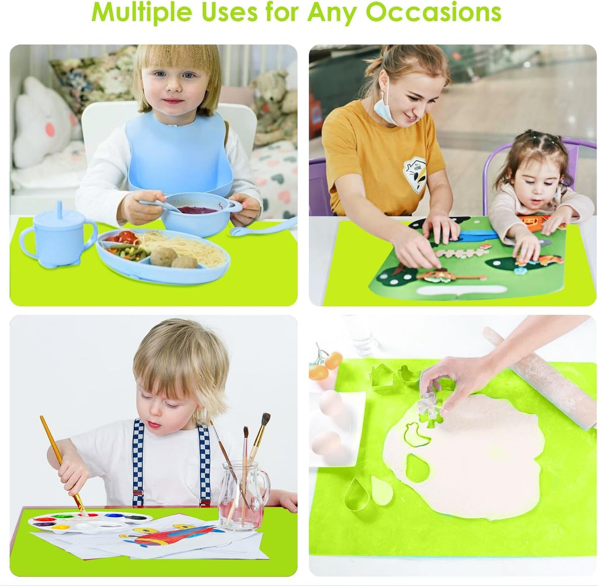 Extra Large Silicone Mat, Kitchen Counter Mat Placemats for Kids Silicone Mats for Countertop, Nonstick Silicone Table Mat for Baking Pastry Crafts Heat-Resistant Silicone Pad, 27.6'' x 19.7'', Green