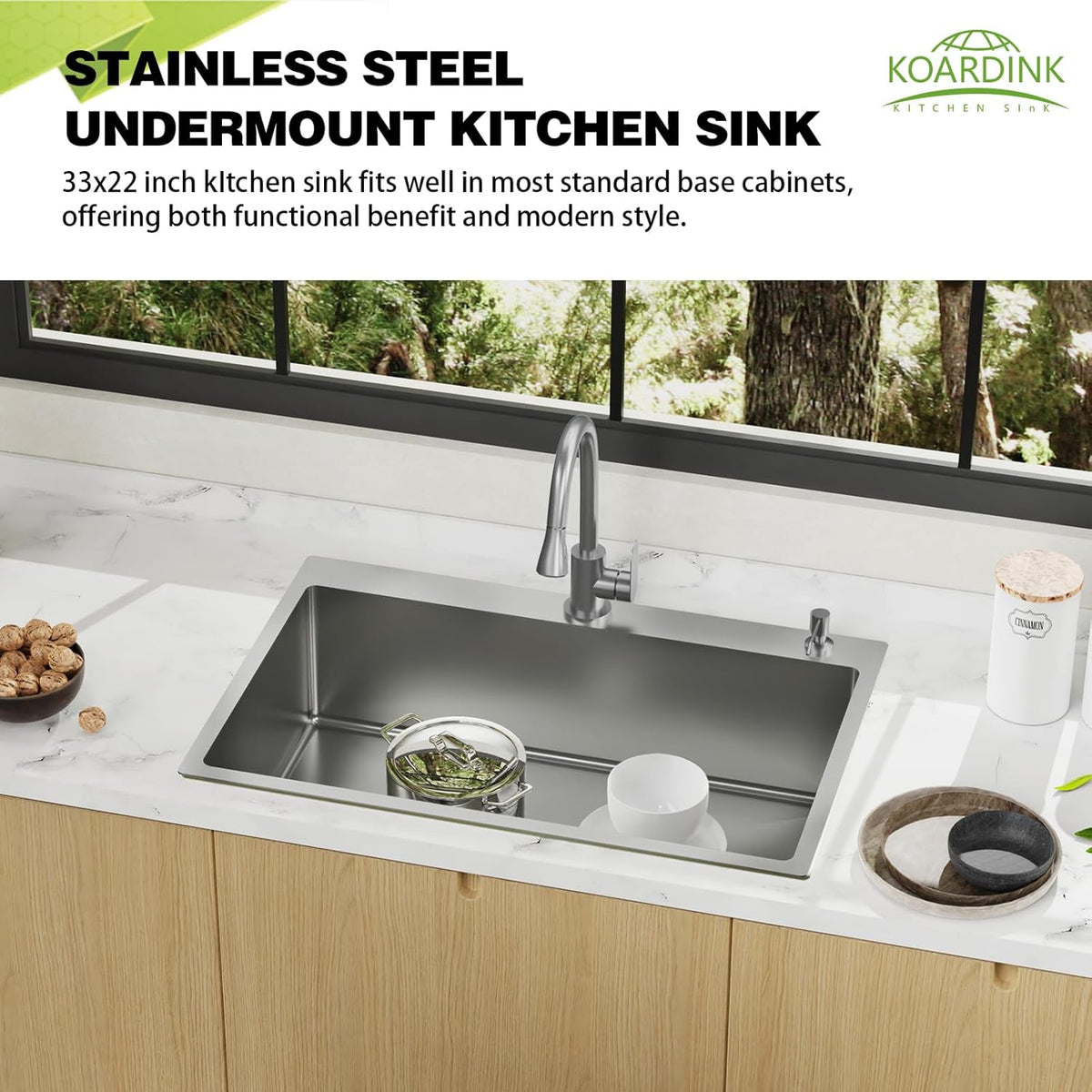 Kitchen Sink, 33x22 Inch Stainless Steel Drop In Modern Single Bowl Topmount Kitchen Sink Combo-Silicon Mat,Drain Strainer Set Offering Large Basin And Compatibility With Various Kitchen&Bar Style