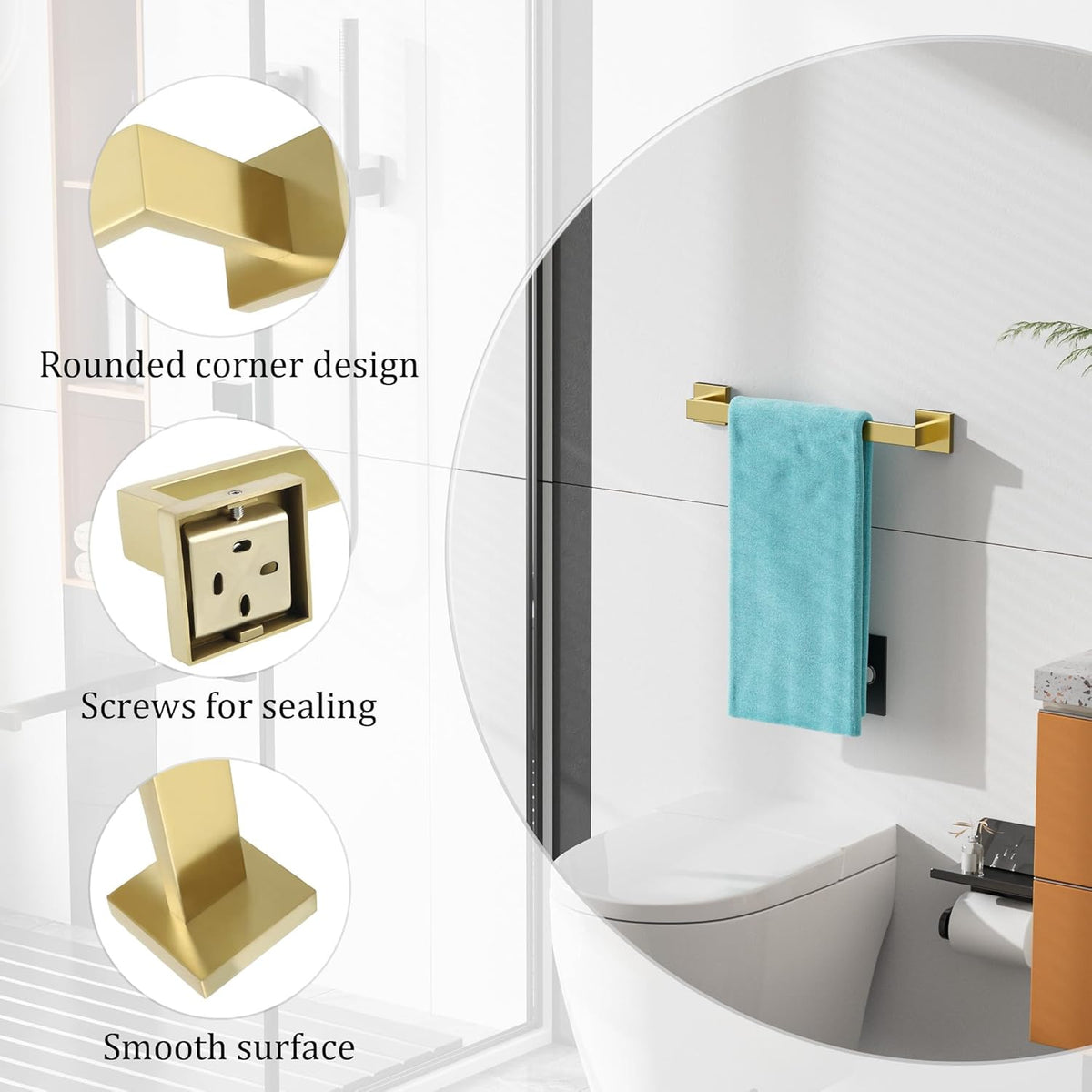Alise Gold Towel Bars,15.75 Inch Towel Holder Towel Racks for Bathroom and Lavatory,SUS304 Stainless Steel Hand Towel Hanger Rail Wall Mount,Useable Length 13.98 Inch Towel Bar, GYT040-G