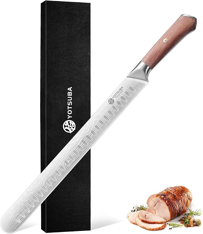 YOTSUBA Carving Knife, 12 inch Brisket Knives, High Carbon Steel Slicing Knives with Ergonomic Handle, Meat Cutting and BBQ Knife, Razor Sharp Carving Knives for Meat with Gift Box