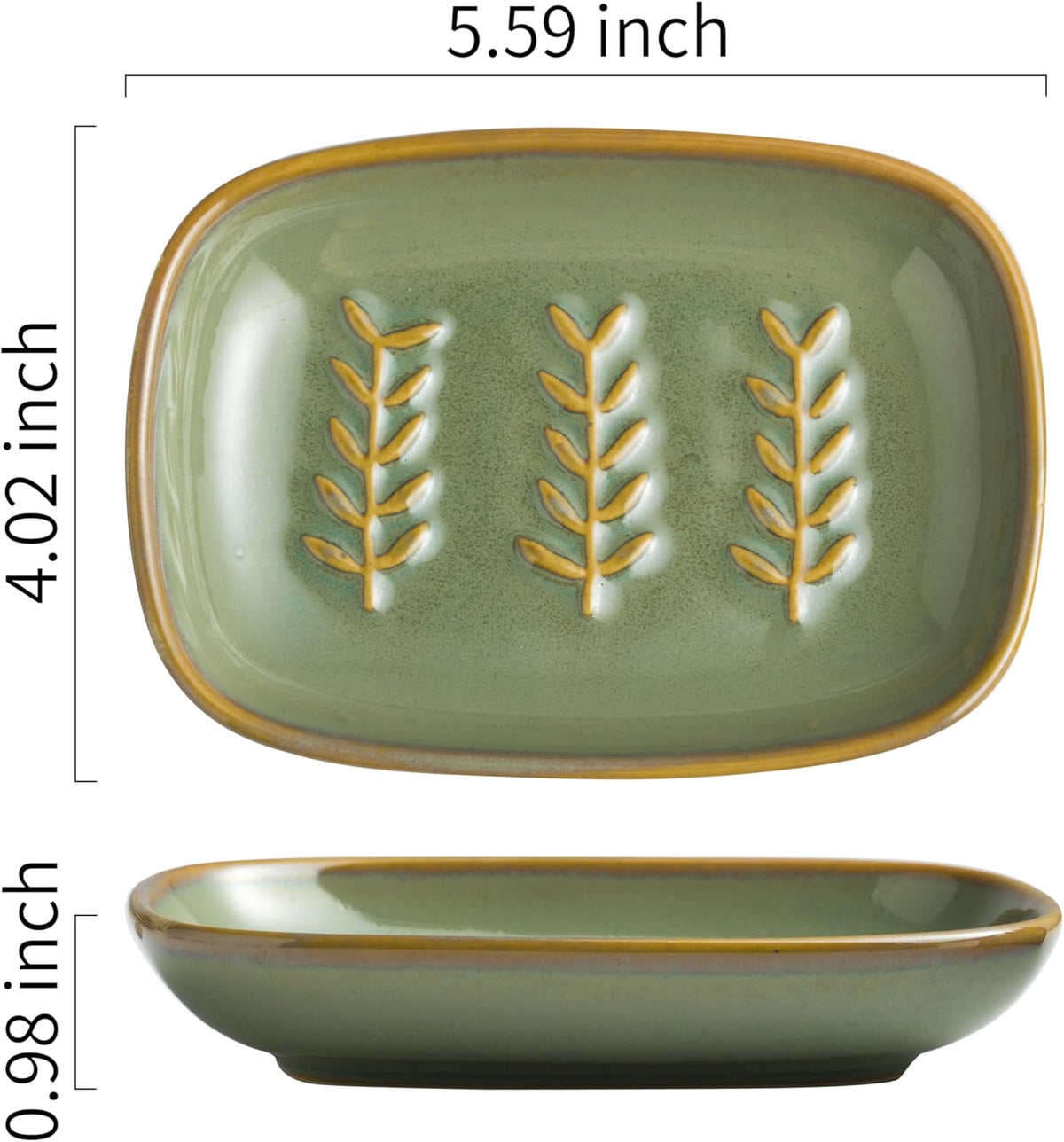 Soap Dish Soap Holder Shower, Ceramic Soap Dishes for Bar Soap Sponge, Shower Soap Dish Soap Saver Tray for Bathroom Kitchen Sink, Easy to Clean, Green