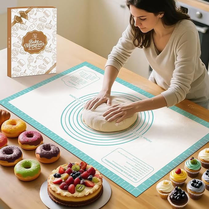 Non-Stick Silicone Pastry Mat, Thick Silicone Baking Mat - Dough Mat for Rolling, Silicone Mat for Baking Cookies Macarons Bread, Extra Large 26 x 16 Inch