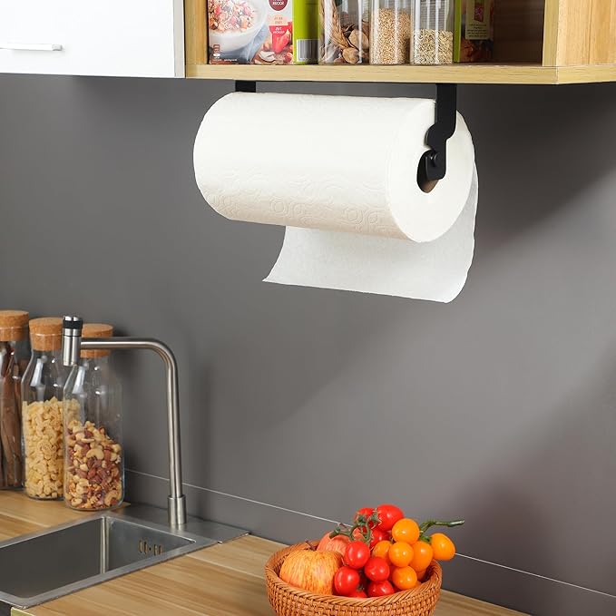 ZUNTO Black Paper Towel Holder Cabinet Door or Under Cabinet - Self Adhesive Big Roll Rack, Wall Mount Paper Towel Bar for Kitchen, Stainless Steel,