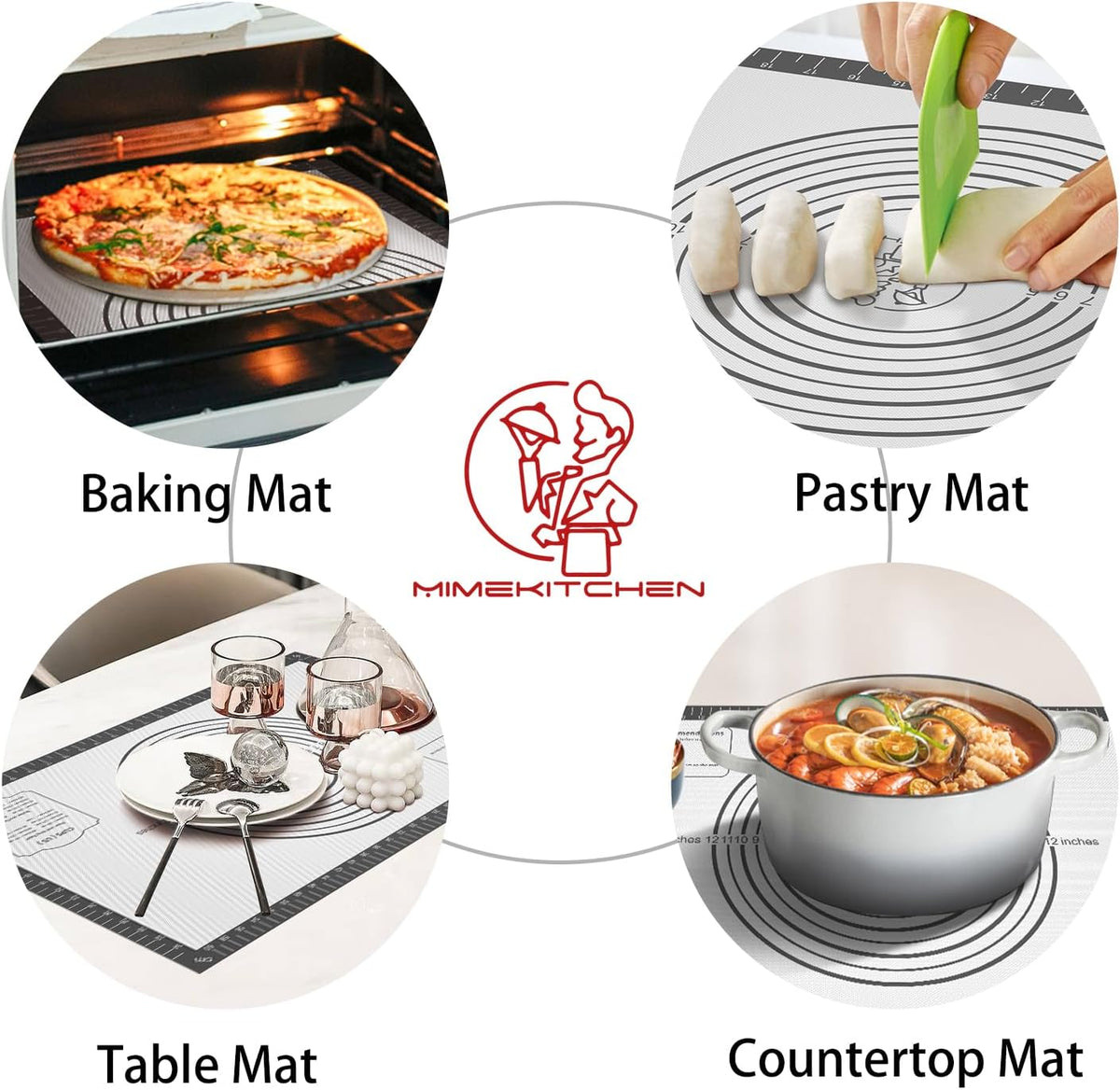 Silicone Baking Mat with Measurement, Non Stick Pastry Mat for Dough Rolling, Fondant Mat, Pie Crust Pizza, Macaron,Cookie Sheet, Reusable Baking Supplier Tools