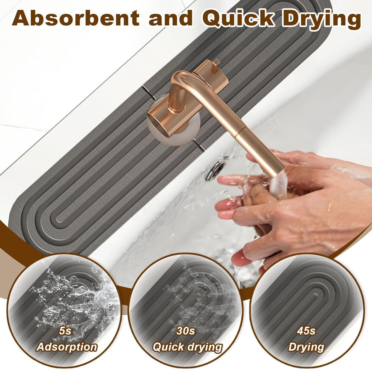 Faucet Mat for Kitchen Sink, Diatomite Super Absorbent Fast Drying Stone Sink Tray for Bathroom Kitchen Sink Splash Guard(Round Dark Grey,17.7x3.9in)