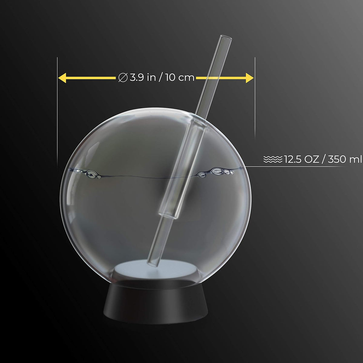 Cocktail Smoker Accessory - Smoke Infuser Cocktail Ball - 2 pcs, Cocktail Ball Glass with Glass Straw for Drink Smoker, 12 Oz (350 ml), Black