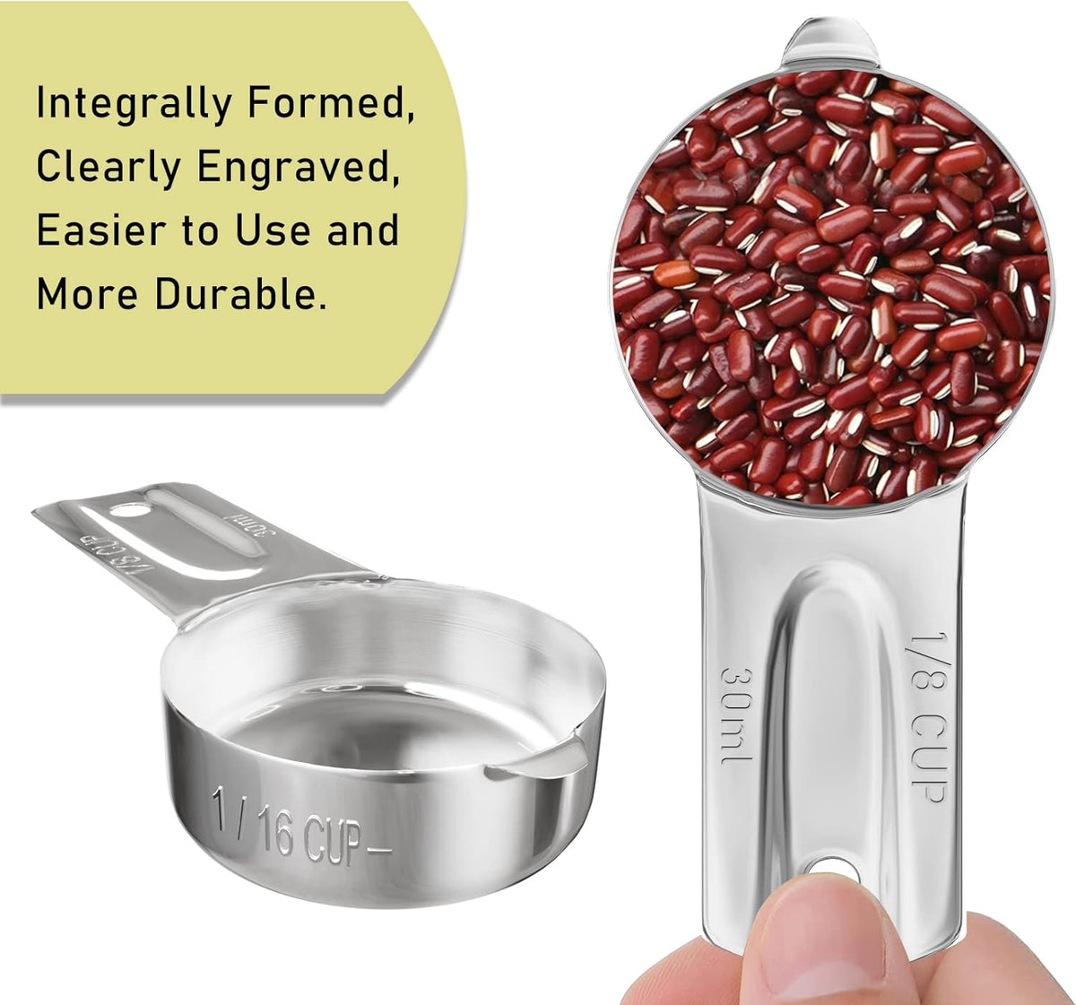 2PCS 1/8Cup (30ml, 1oz) Single Measuring Cup, Stainless Steel Measure Scoop, Metric and US Measurement, Dishwasher Safe