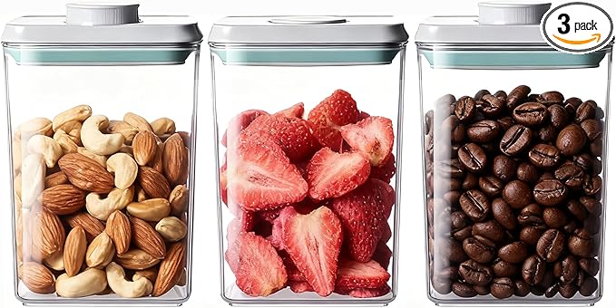 Pop Food Storage Containers Set Airtight Food Storage Containers with Pop Lids, Kitchen Pantry Organization and Storage, Cereal, Rice, Flour, Pasta & Snack Container, BPA Free, 3 x 1.2Qt