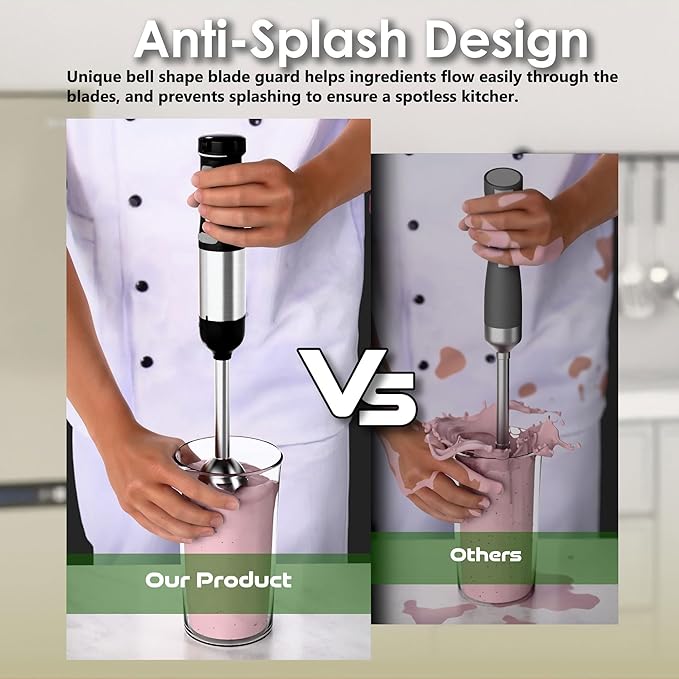 Cordless Immersion Hand Blender, 5-in-1 Variable Speed blender handheld,Rechargeable with 2000mAh Battery, BPA-Free & Dishwasher-Safe Accessories:700ml Beaker,Chopper,Whisk & Milk Frother,Ink