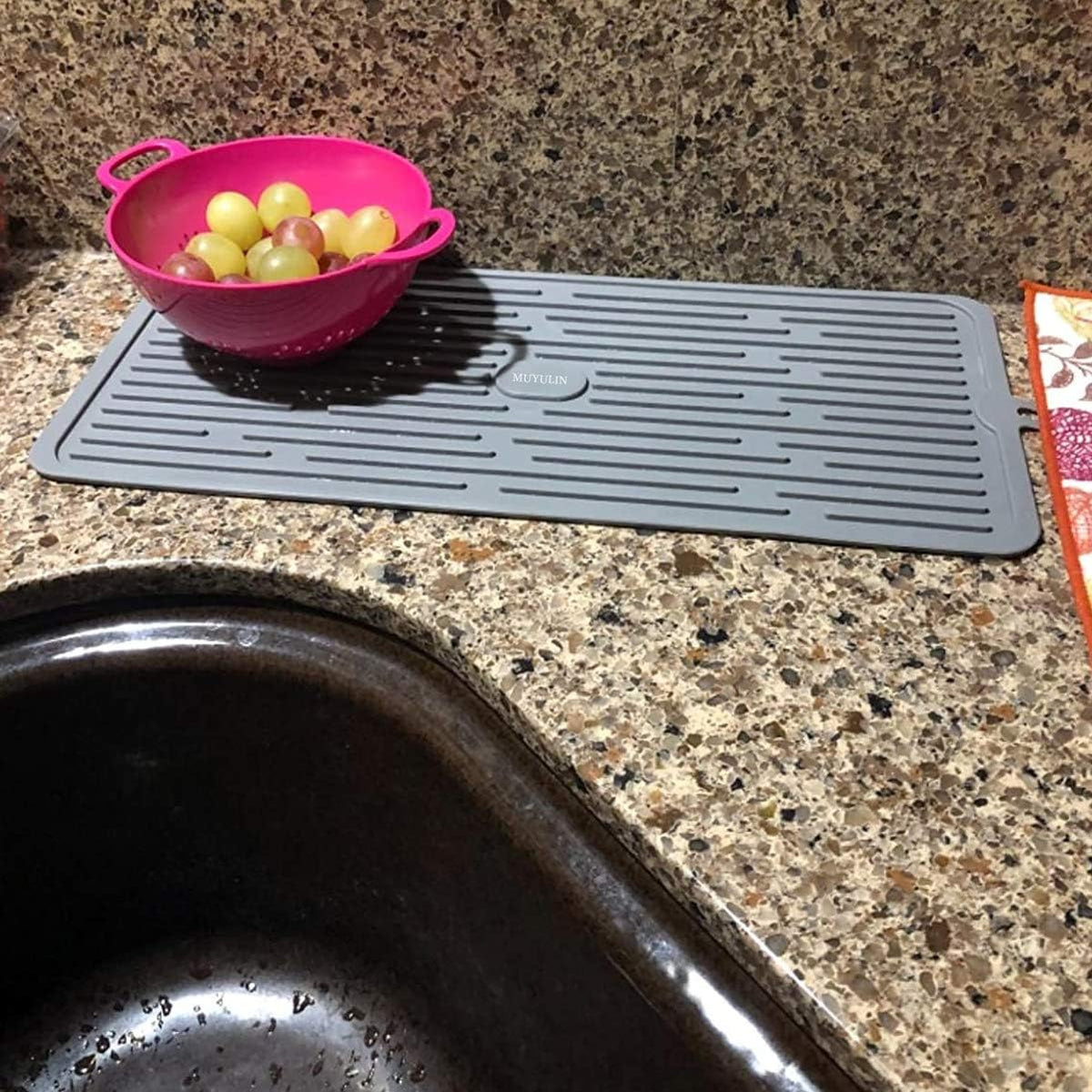 Dish Mat Silicone Dish Drying Mats Works For Drying Stemware Cocktail Glasses Silverware Pots Pans Knives and Dish Rack for Kitchen Counter Sink Bar Pads Easy to Clean (Gray)