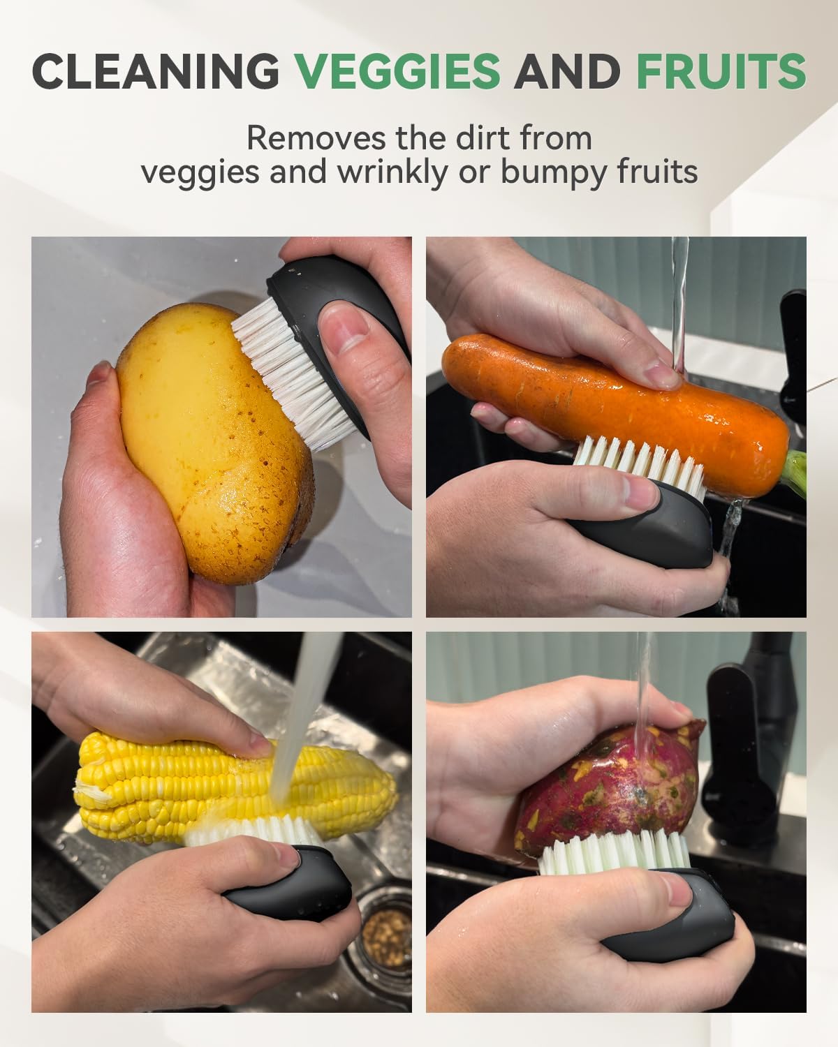 SXhyf Vegetable Brush Scrubber for Food [Black Stiff Bristles Brush + White Soft Bristles Brush] Potato Scrubber, Dishwasher Safe Veggie & Fruit Cleaning Brush for Mushrooms, Carrots, Lemons, Eggs