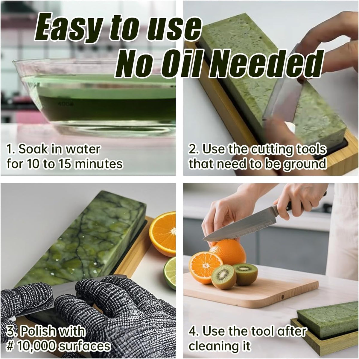 Natural Large Green Whetstone,Fine Polishing Stone, Suitable for Knives Polishing, Honing OilStone Sharpening Stone,7 * 2.36 * 1.2 In, Includes Bamboo Base
