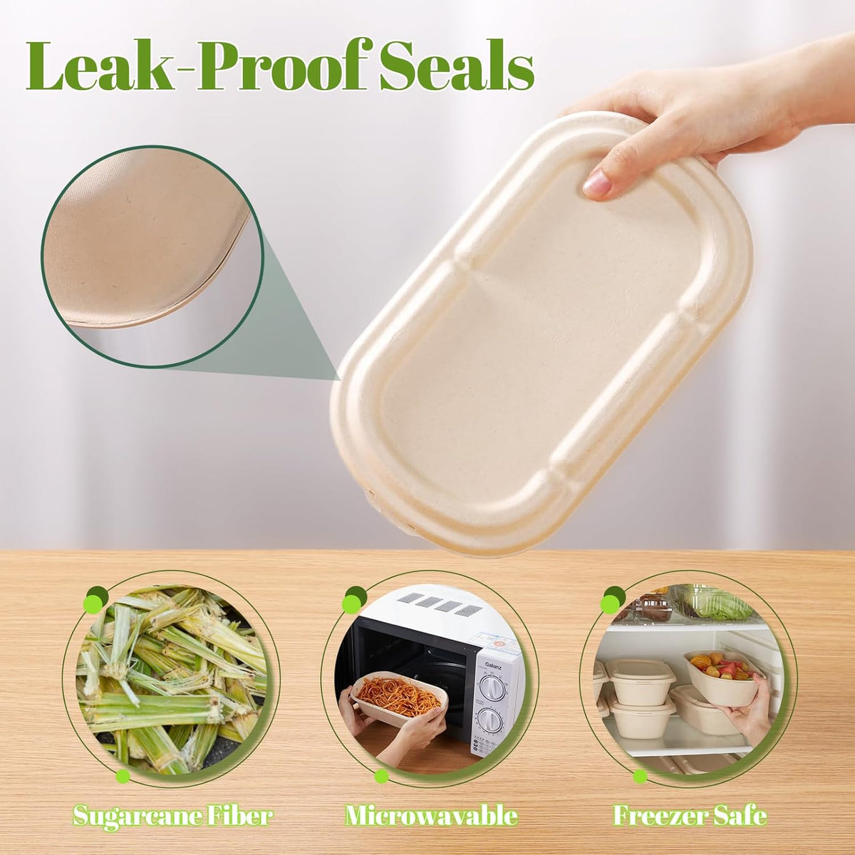 [100% Eco-Friendly] 34 oz Disposable Food Containers with Lids – Sugarcane Pulp Take Out Containers, Biodegradable Lunch Box, Compostable and Microwave Safe To-Go Boxes for Meal Prep – Pack of 50