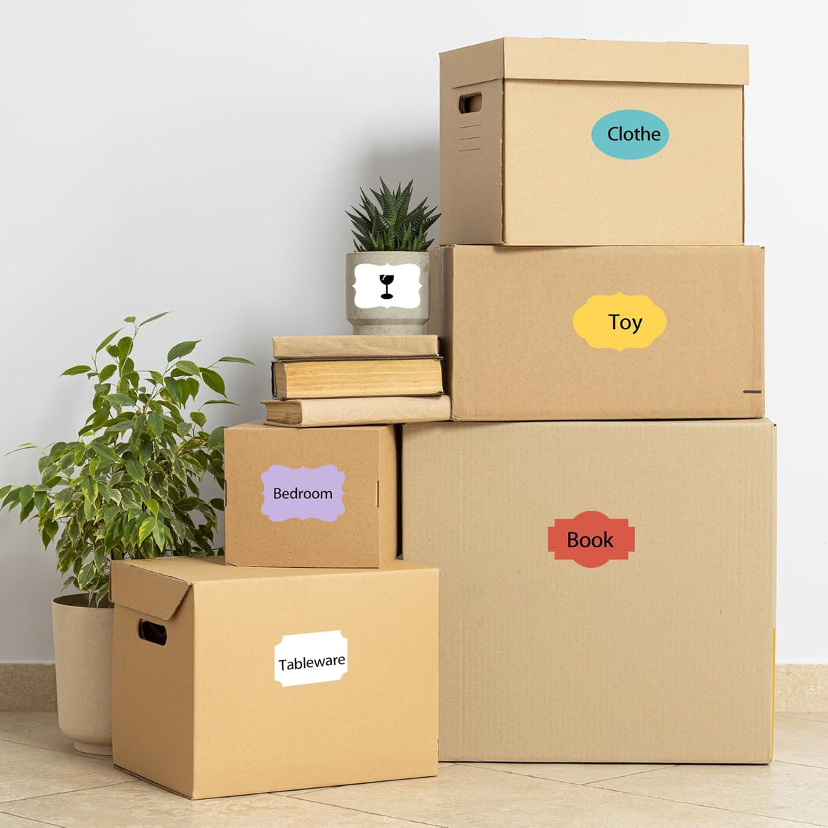 Red Labels - 250 PCS 3" x 2" Fancy Shape Stickers for Storage Box or Food Jars