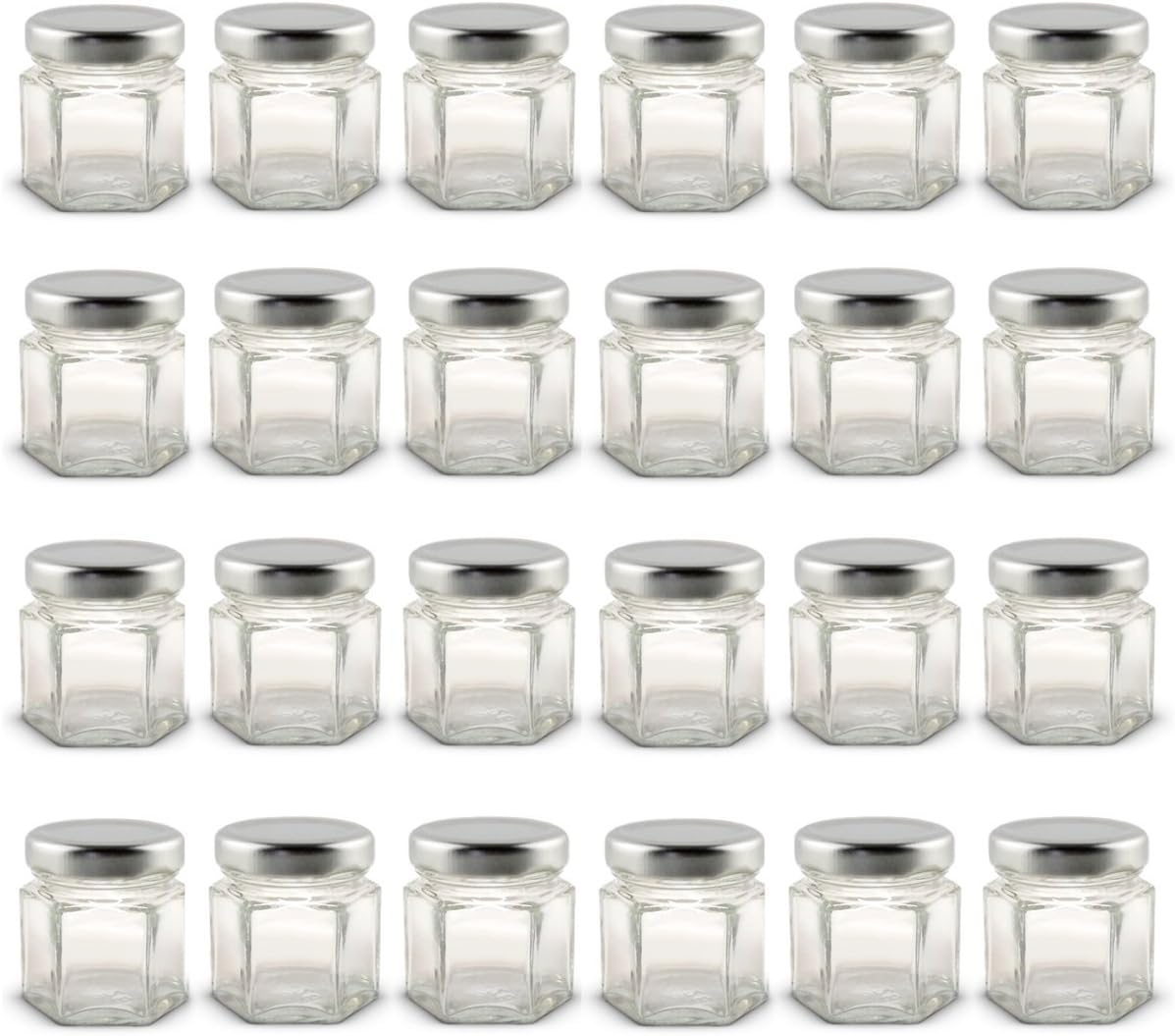 1.5 oz Hexagon Mini Glass Jars with Silver Lids (Pack of 24)