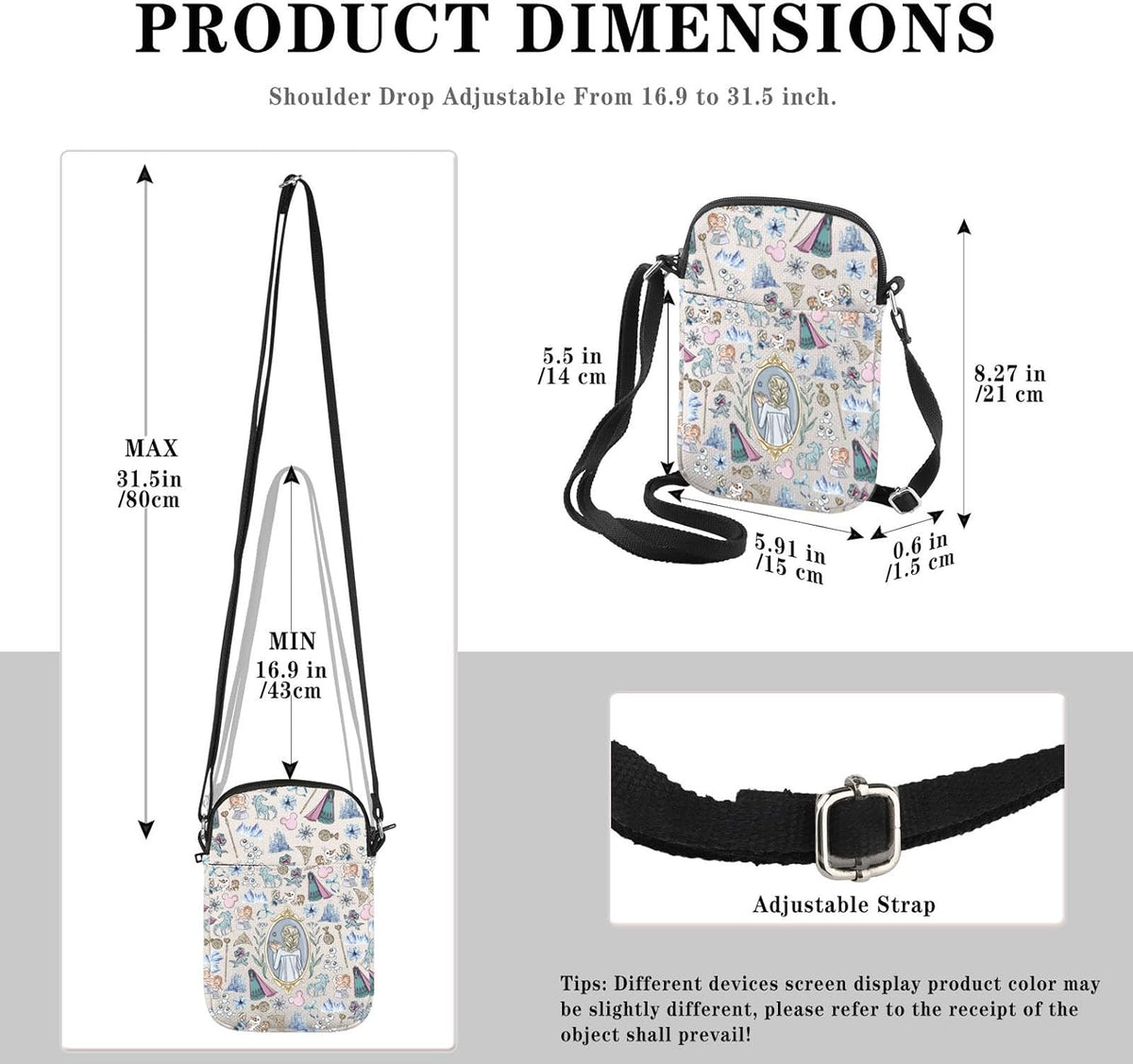 GJTIM Elsa Princess Gift Elsa Merchandise Princess Elsa & Anna Fan Gift Princess Cartoon Character Gift Crossbody Bag