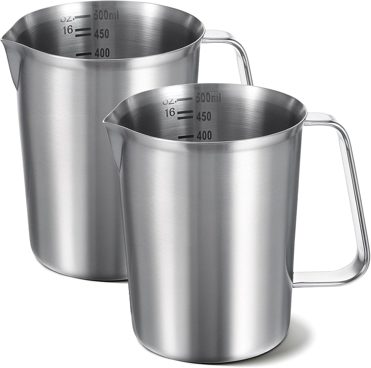 2 Pcs Stainless Steel Measuring Cup with Handle and Pour Lip, Metal Pitcher with Oz and ML marking, 16OZ/500ML), Heavy-Duty Pitcher