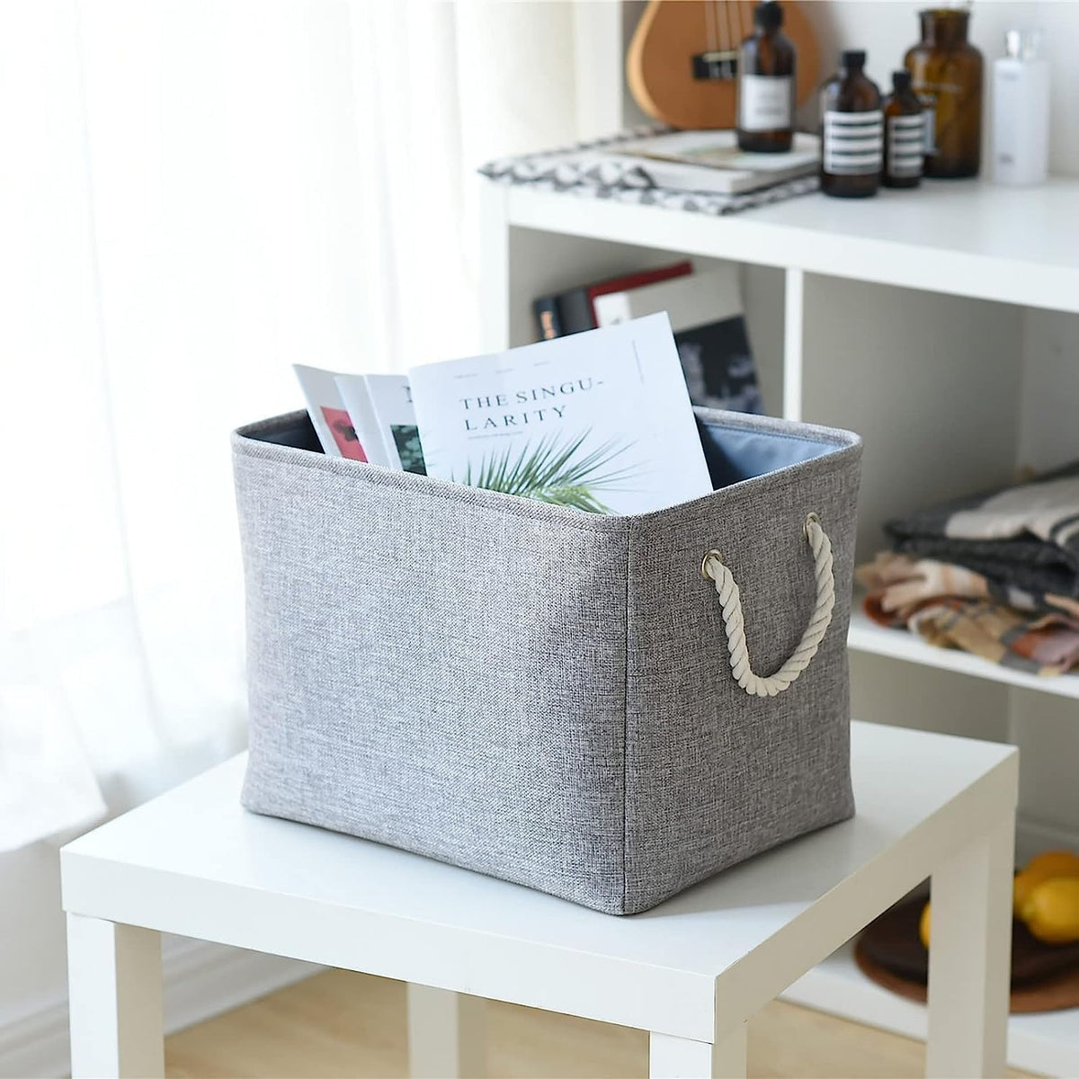 TcaFmac Organization and Storage Basket for Organizing - Large 2 Pack 16x12x12 inch Fabric Storage Cubes, Collapsible Storage Bins for Shelves Closet Gift Cloth Toy Books Baby (Grey)