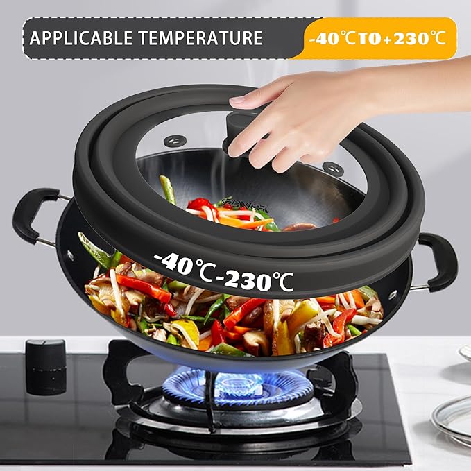 Microwave Splatter Cover, Collapsible Silicone Microwave Plate Cover with Glass for Food Splatter Guard Lid 11.8 inch Black