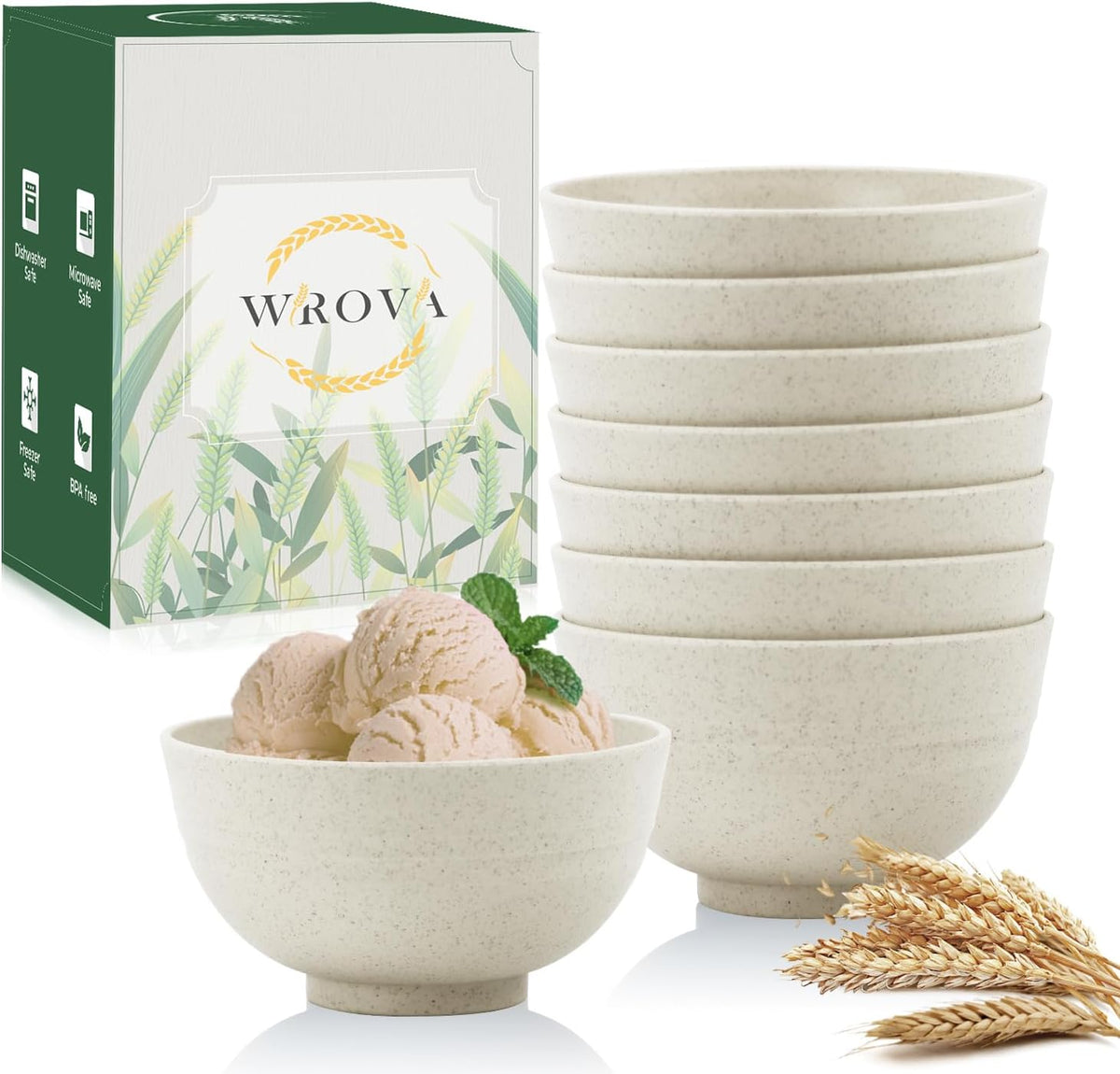 wheat straw dessert bowls 10oz set of 8 - Unbreakable snack Bowls for kids - Mini Bowls for Ice Cream,Snack and Fruits - Microwave & Dishwasher Safe Appetizer Bowl Sets - Beige