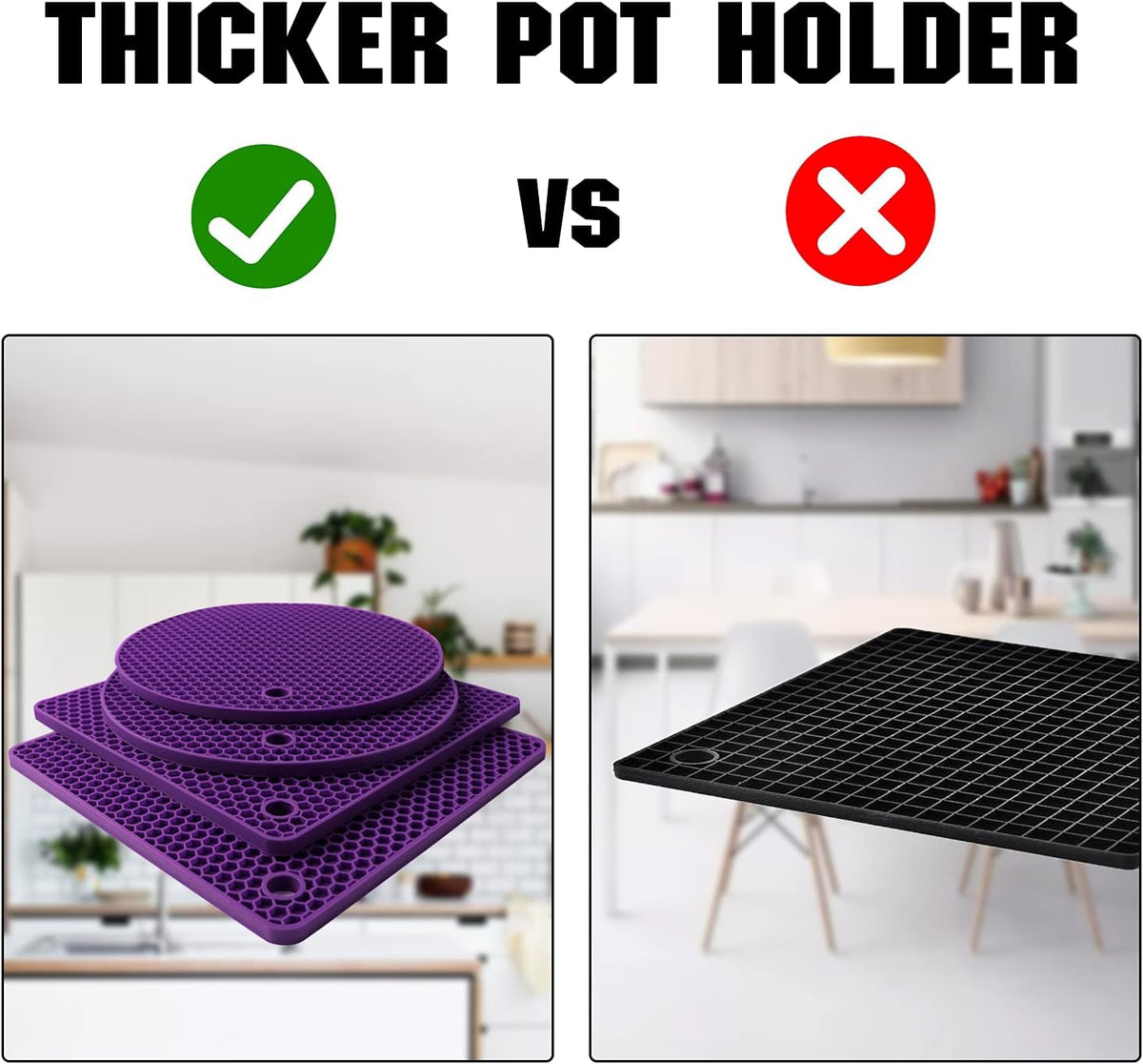 Joyhalo Trivets for Hot Dishes - Hot Pads for Kitchen, Silicone Pot Holders for Hot Pots and Pans, Silicone Mats for Kitchen Countertops, Table, Flexible Easy to Wash and Dry, Purple