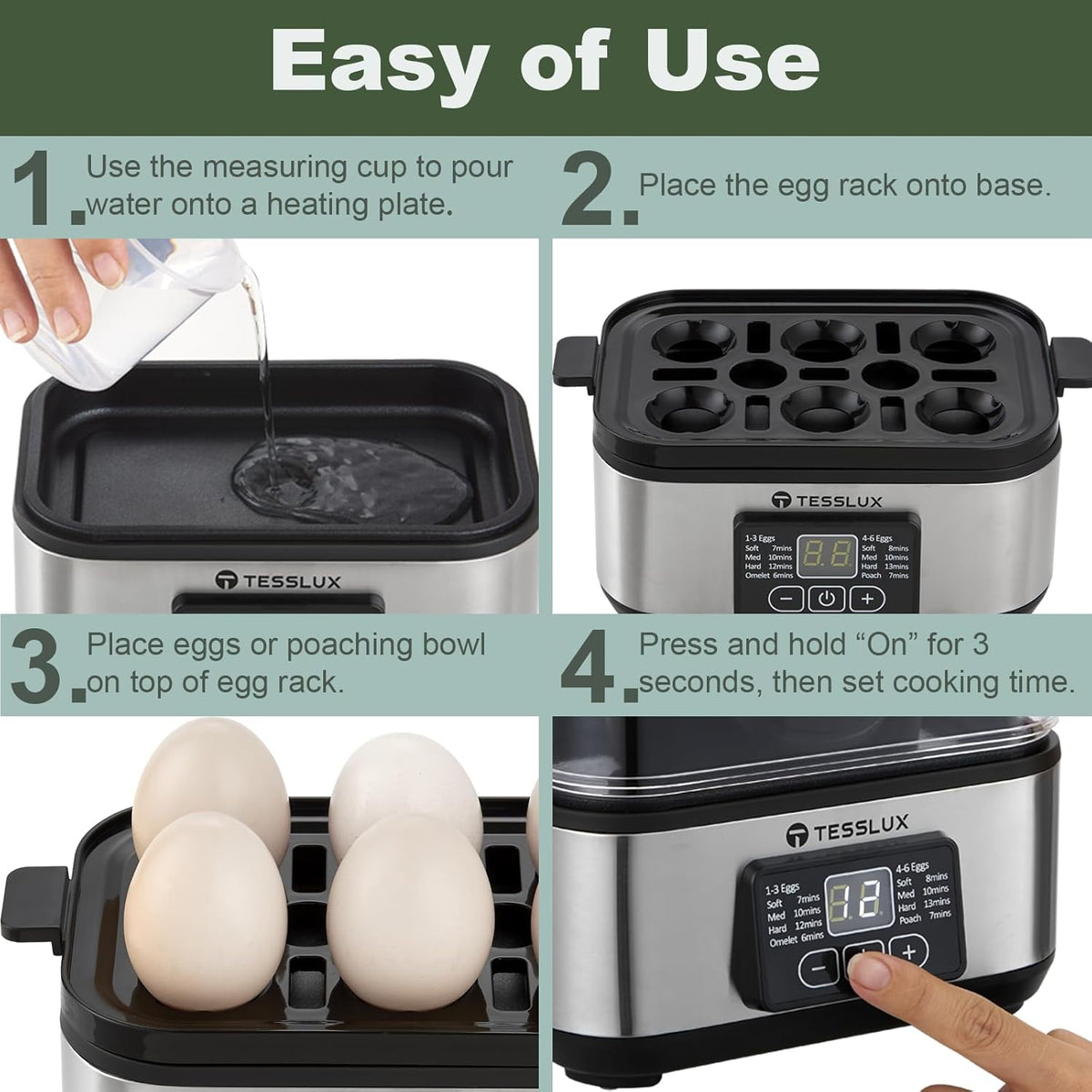 Electric Rapid Egg Cooker, 6 Egg Capacity for Hard Boiled Eggs, Poached Eggs, Scrambled Eggs, or Omelets Maker with Auto Shut Off