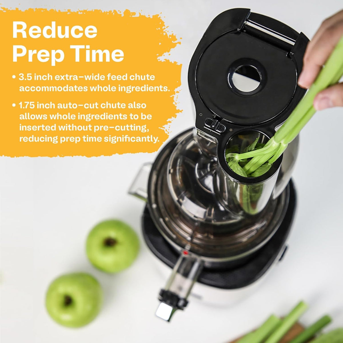 Kuvings Whole Slow Juicer REVO830SWP Cold Press Masticating Juicer Machine - Extra Wide 88mm & 48mm Food Chutes - Quiet Strong Motor Auto-Cut Fruits & Veggies - Smoothie Sorbet Attachment - White