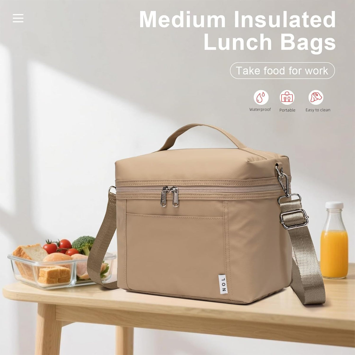 NOL Natural Organic Lifestyle Insulated Lunch Bags for Women Cooler Bag Lightweight Nylon Waterproof Lunch Box For Work