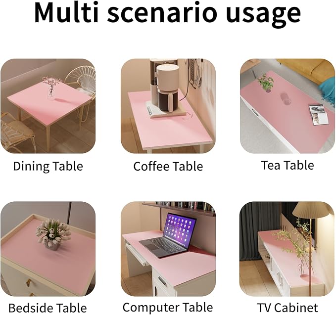 Leather Desk Mat,1.8mm Thick,16x60 Inch Desk Cover,Desk Protector Mat,Dresser Cover Top,XL Desk Mat,Table Top Protector,Dresser Protector Top(Pink+Silvery,16x60)