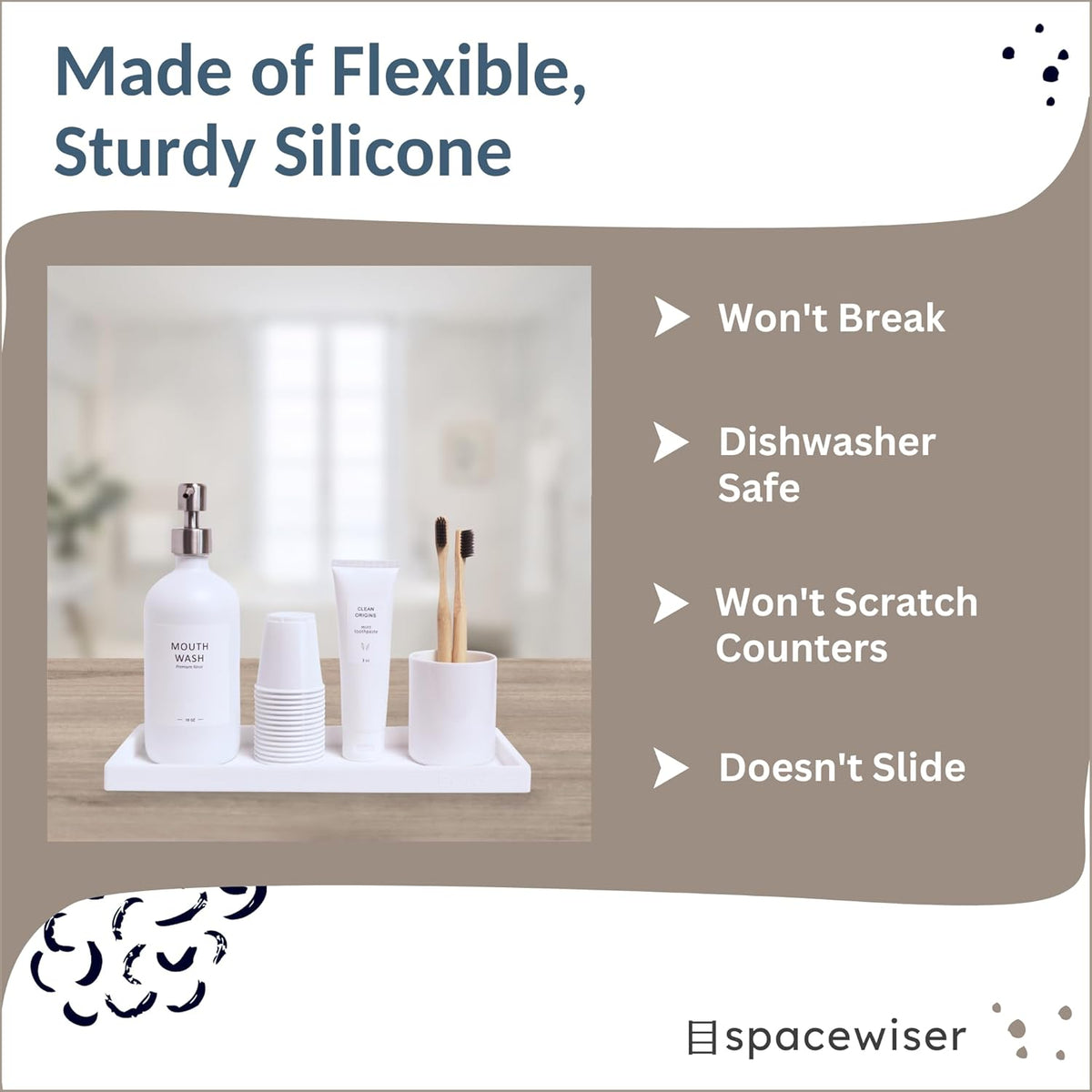 Countertop and Vanity Tray - 2 PC Large 11.7" Silicone Bathroom Trays, Counter Organizer, Dish Soap Sponge Holder Kitchen Sink Tray Organizer, Sink Caddy Toothbrush Key Kitchen Soap Trays