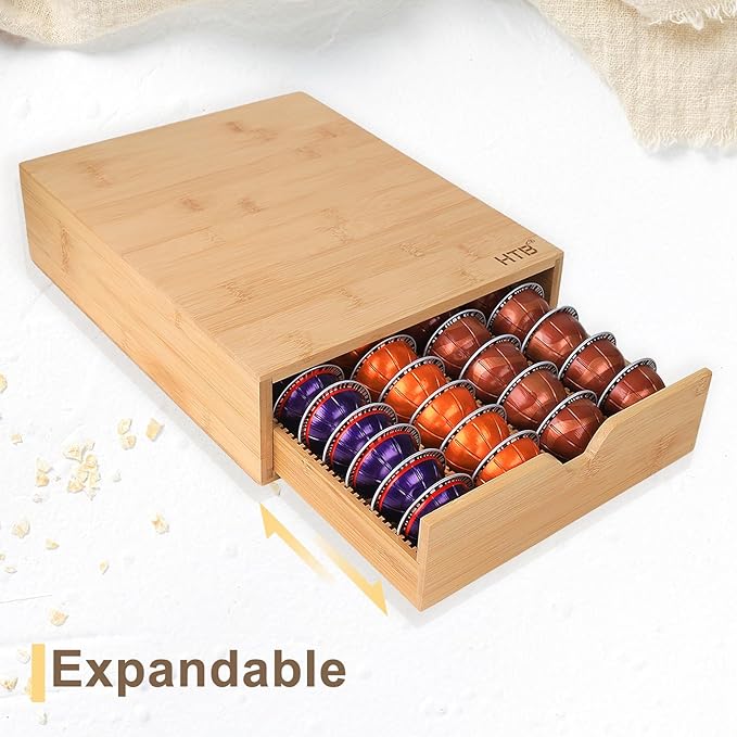 HTB Coffee Pods Storage Drawer for Organizing Nespresso Capsules, Can Be Used In Coffee Station, Kitchen, Home, Office, Holds 40 CoffeePods