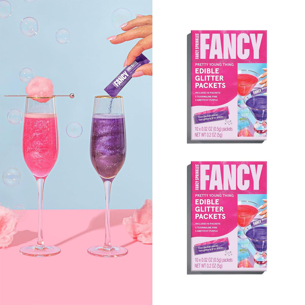 Fancy Sprinkles Pretty Young Thing Edible Glitter Packets Portable & On-The-Go for Sparkling Drinks, Champagne, Cocktails, Wine, Beer, & more. (2 Pack)