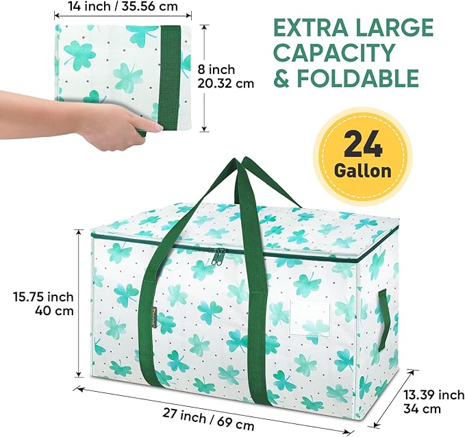 BALEINE 4-Pack Oversized Moving Bags with Reinforced Handles, Heavy-Duty Storage Tote for Clothes, Moving Supplies (Clover, 4-Pack)