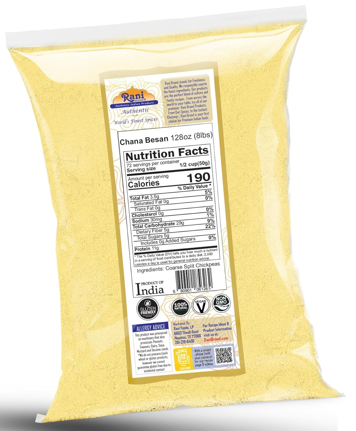 Rani Chana Besan (Chickpeas Flour, Gram) 128oz (8lbs) 3.63kg Bulk ~ All Natural | Vegan | Gluten Friendly | NON-GMO | Kosher | Indian Origin