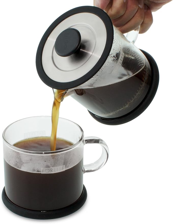 FORLIFE Cafe Style Glass Coffee/Tea Press, 16-Ounce, Black