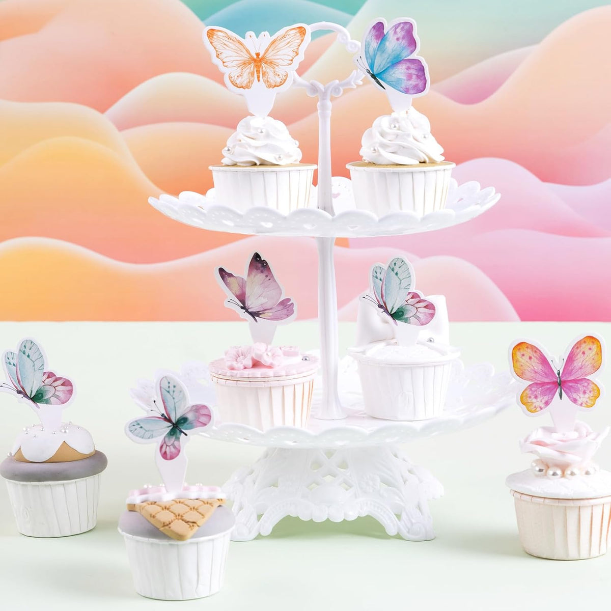 12PCS Butterfly Cupcake Toppers Birthday Decorations Premium Colorful Cake Decoration for Girls Birthday Party Theme Baby Shower Supplies