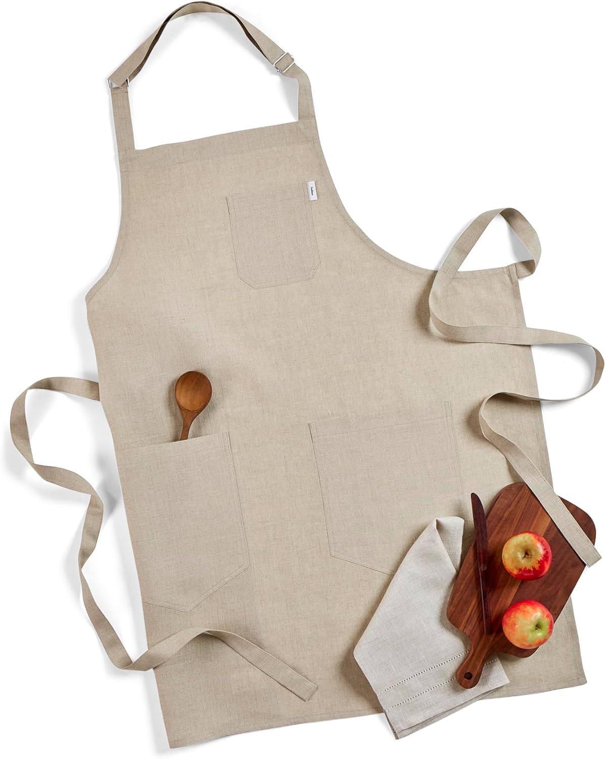 Solino Home Linen Kitchen Apron for Men & Women - Natural Bib Apron with Front Pockets - Handcrafted from European Flax