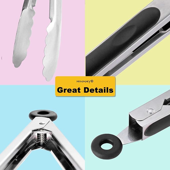 Stainless Steel Kitchen Tongs 9-Inch Cooking Tongs, Set of 3