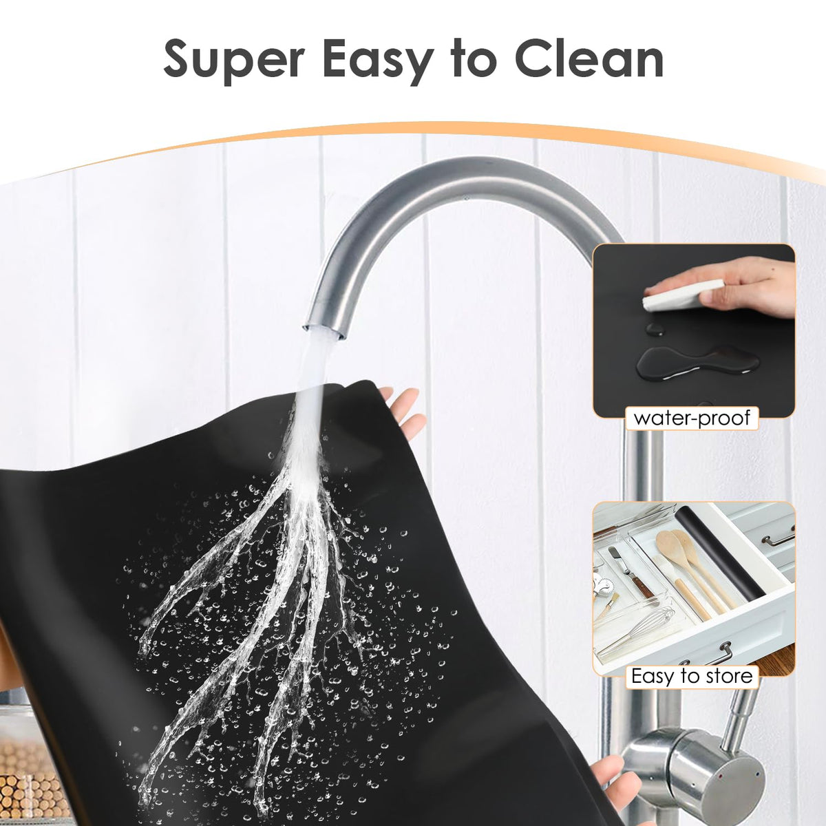 Large Silicone Mats for Kitchen Counter, 27.6 x 19.7'' Countertop Protector Mat Heat Resistant Mat for Air Fryer, Non-Slip Table Placemat for Kids, Nonstick Black Silicone Mat for Baking Pastry, 1Pcs