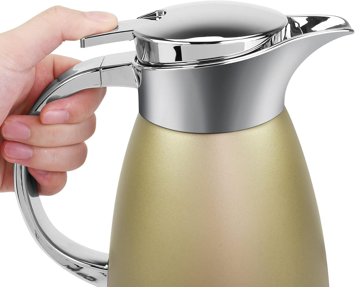 61oz Coffee Carafe Airpot Insulated Coffee Urn Stainless Steel Vacuum Thermal Pot Flask Dispenser for Coffee, Hot Water, Tea, Hot Beverage - Keep 12 Hours Hot, 24 Hours Cold (Gold)