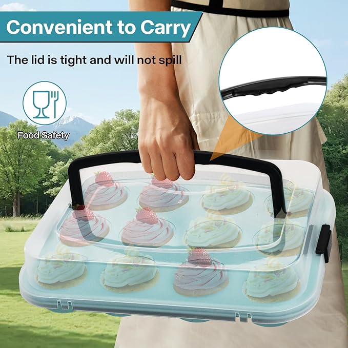 Blue 12-Cup Muffin Pan with Lid, 2-Pack Metal Cupcake Pan with Handle, Portable Blue Muffin Pans Nonstick 12 with Cover Ideal for Easy Carrying, Holiday, Party and Travel