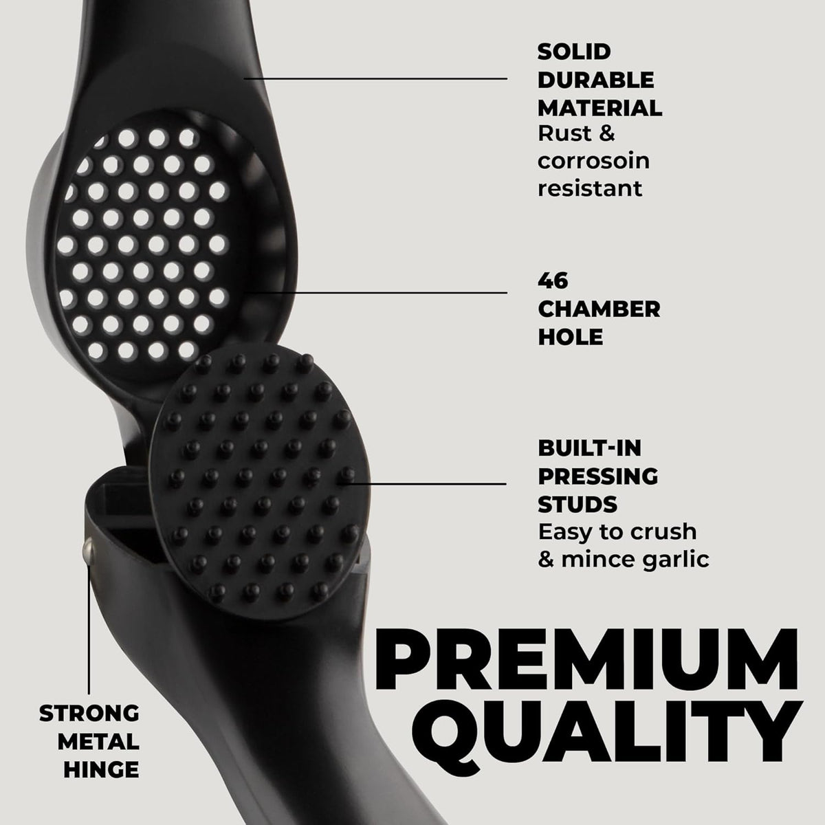 Zulay Kitchen Large Premium Garlic Press Set – Rust Proof & Dishwasher Safe, Bigger Bowl Garlic Mincer Tool with Silicone Garlic Peeler & Brush, Easy Squeeze & Clean, Ergonomic Handle - Black