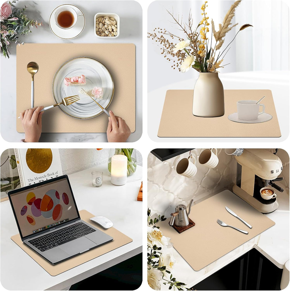Silicone Placemats Set of 4,Heat Resistant Mats,Non-Slip Mats, Dustproof Placemats, Waterproof, Easy to Clean,Perfect for Indoor & Outdoor Dining,12.6 x 17.7 inches by Siliconty (Light Coffee)