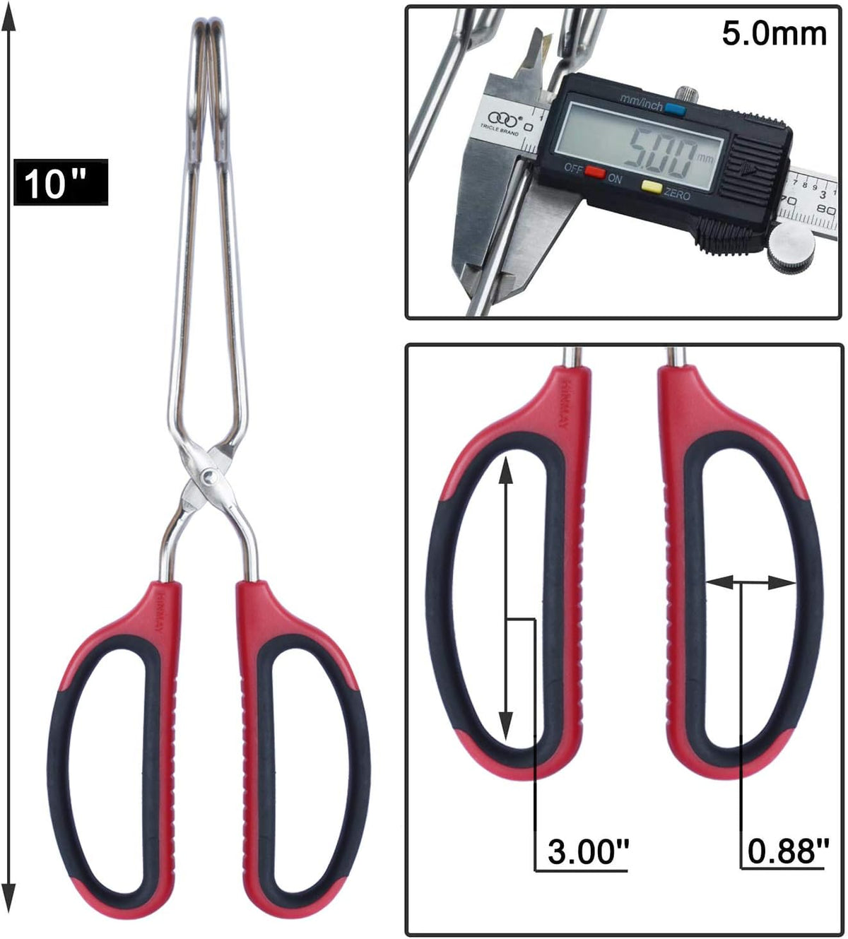 Stainless Steel Scissor Tongs with Comfort-Grip Handle 10-Inch, Set of 2