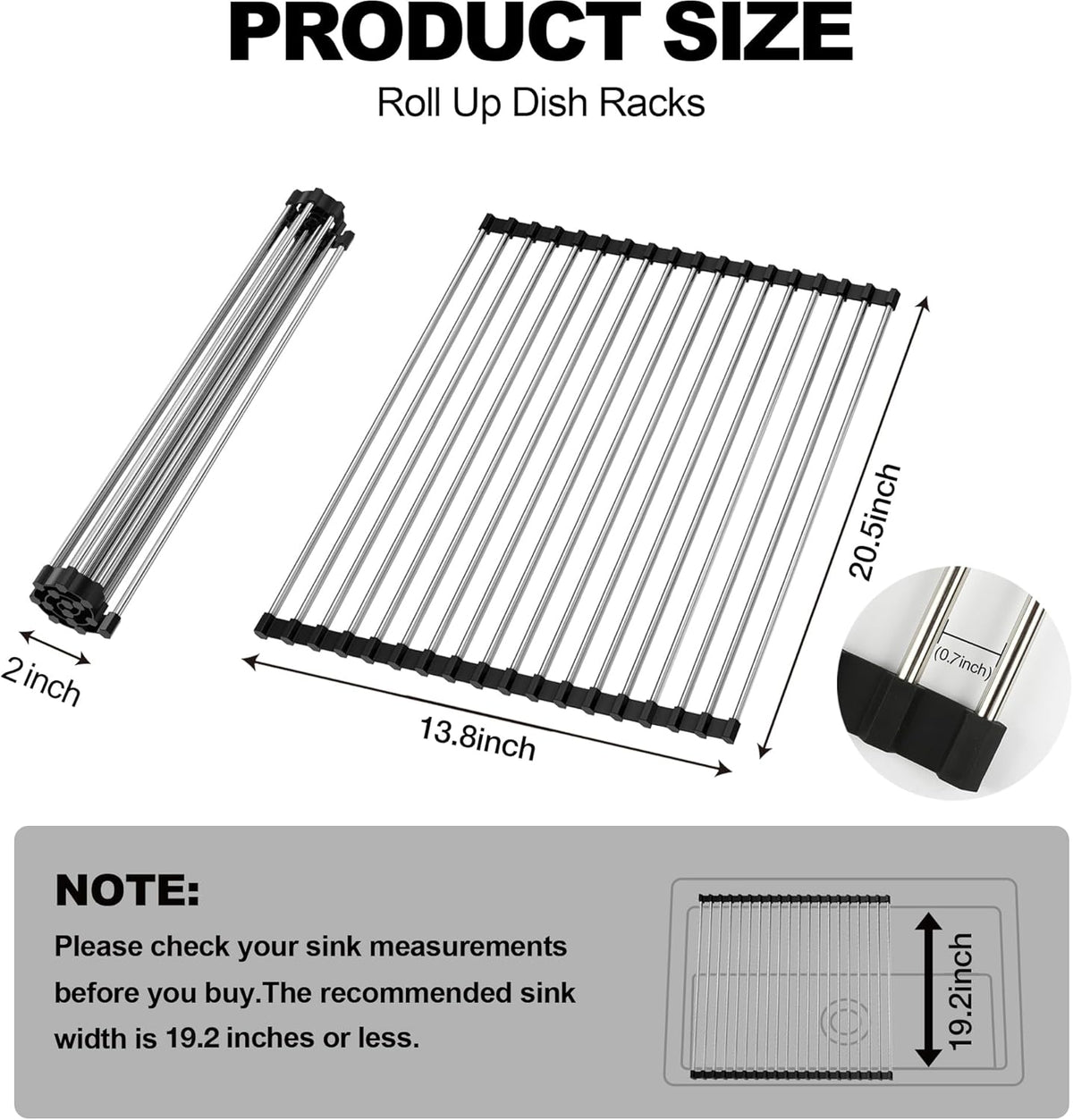 NEZUIBAN Dish Drying Rack with Roll Up and Over Sink for Kitchen,20.5"x13.8",Black